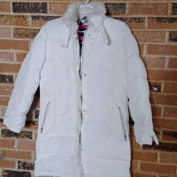 Utex Design White Down Puffer Coat w/ Fur Trim - Picture 1 of 8